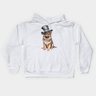 Watercolor German Shepherd Dog in Magic Hat Kids Hoodie